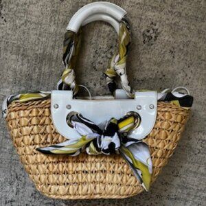 🧡3/15 Francesco Biasia Wicker Bag Silk Ribbon Cotton Interior